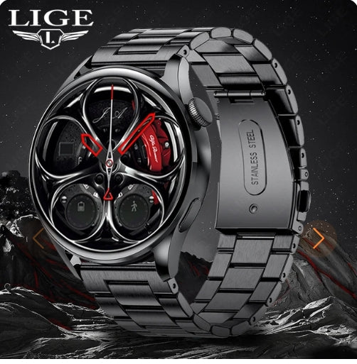 Smartwatch deportivo negro con correa metalica